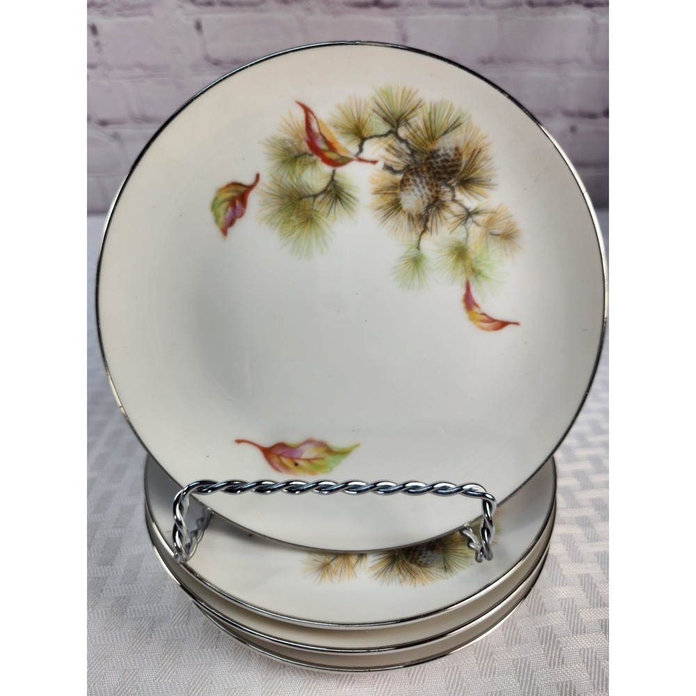 5 Seiko Dessert Bread Plates Pinecones Fall Pattern SEK2 Occupied Japan Vintage